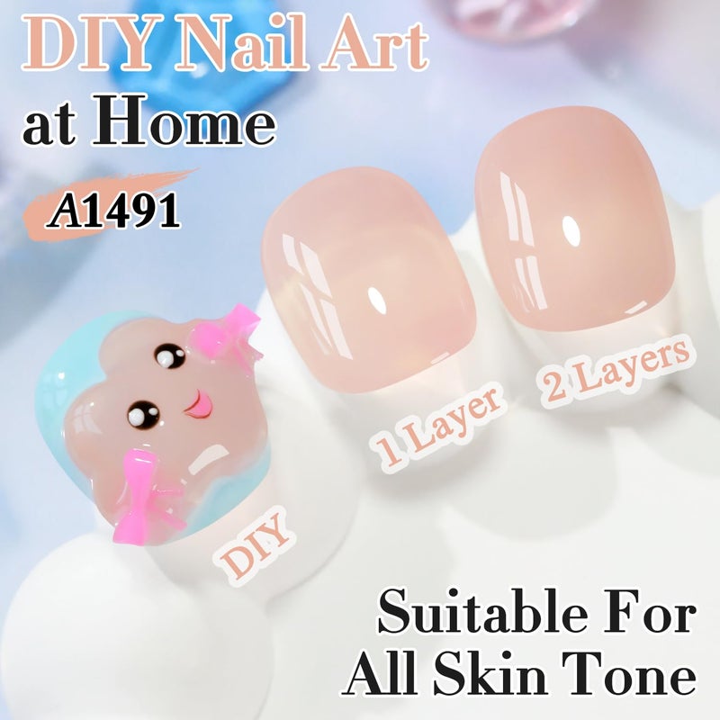 Double Rhythm 0.50 OZ Gel Polish Hema Free Same Color Same Bottle Golden Round Translucent Neutral Natural Milky 15 ML Jelly UV Polish Art DIY at Home (Nude Pink-H1491) - Image 3