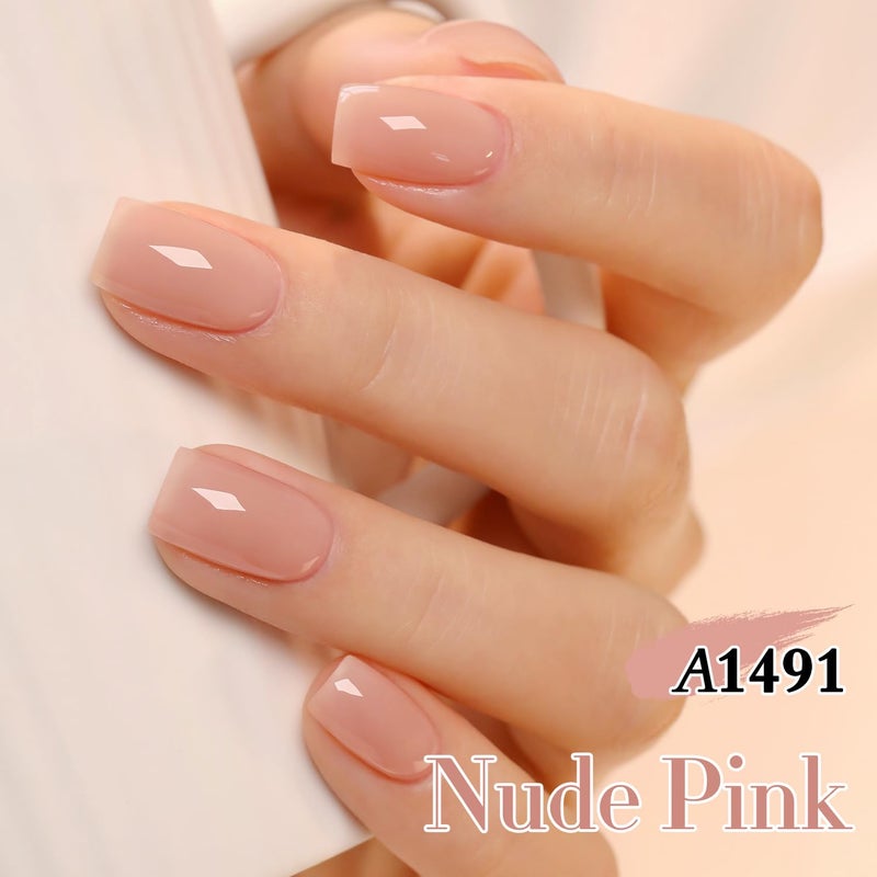 Double Rhythm 0.50 OZ Gel Polish Hema Free Same Color Same Bottle Golden Round Translucent Neutral Natural Milky 15 ML Jelly UV Polish Art DIY at Home (Nude Pink-H1491) - Image 4