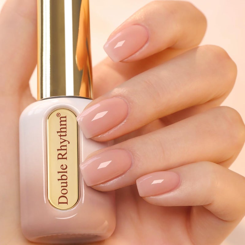 Double Rhythm 0.50 OZ Gel Polish Hema Free Same Color Same Bottle Golden Round Translucent Neutral Natural Milky 15 ML Jelly UV Polish Art DIY at Home (Nude Pink-H1491) - Image 1