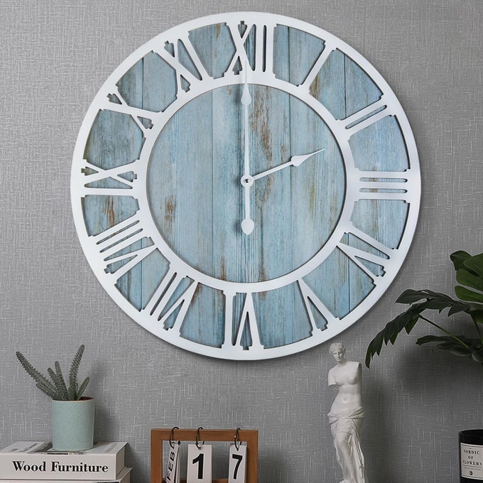 WALL CLOCKS FOR LIVING ROOM DECOR24 VINTAGEROUND SILENT NON TICKINGBLACK METALMODERN WOOD CLOCKS FOR HOME BEDROOMKITCHENGARDENOFFICECAFEMODERN WALL DECORATION ROMAN NUMERALS