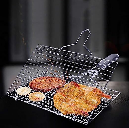 FEELING MALL Grill Basket for Fish Stainless Steel Folding Grilling Basket with Handle Perfect for Grilling Vegetables Fishes Shrimp 1 Pcs - Image 5