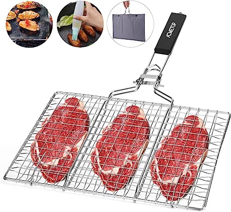 FEELING MALL Grill Basket for Fish Stainless Steel Folding Grilling Basket with Handle Perfect for Grilling Vegetables Fishes Shrimp 1 Pcs - Image 4