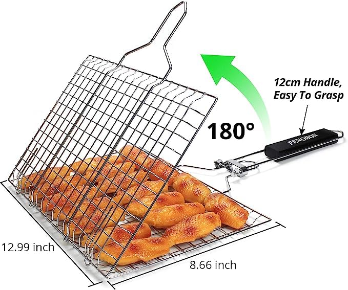 FEELING MALL Grill Basket for Fish Stainless Steel Folding Grilling Basket with Handle Perfect for Grilling Vegetables Fishes Shrimp 1 Pcs - Image 3