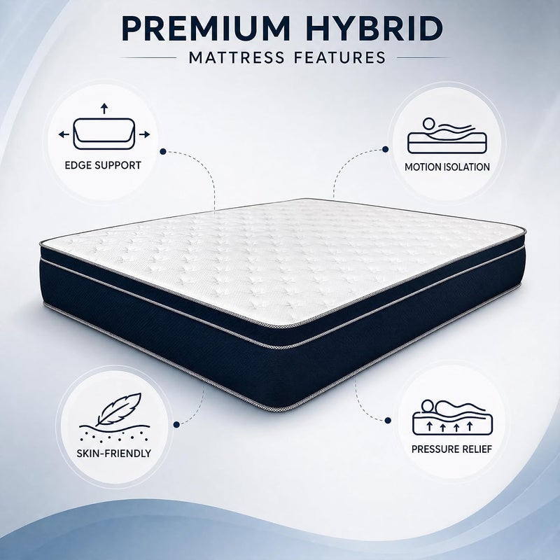 Premium Hybrid Mattress with Breathable Cover, Medium Firmness, Pocket Spring & Foam (Super King, 200x200cm) - Image 4