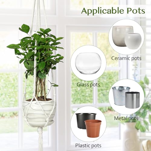 AOMGD 6 Pack Macrame Plant Hanger Indoor Hanging Planters for Indoor Outdoor Plants with 6 S Hooks and 6 Hook Nails, Hanging Plant Holder 43" Boho Home Decor,Ivory - Image 3