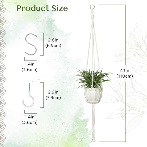 AOMGD 6 Pack Macrame Plant Hanger Indoor Hanging Planters for Indoor Outdoor Plants with 6 S Hooks and 6 Hook Nails, Hanging Plant Holder 43" Boho Home Decor,Ivory - Image 2