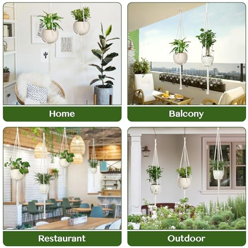 AOMGD 6 Pack Macrame Plant Hanger Indoor Hanging Planters for Indoor Outdoor Plants with 6 S Hooks and 6 Hook Nails, Hanging Plant Holder 43" Boho Home Decor,Ivory - Image 4