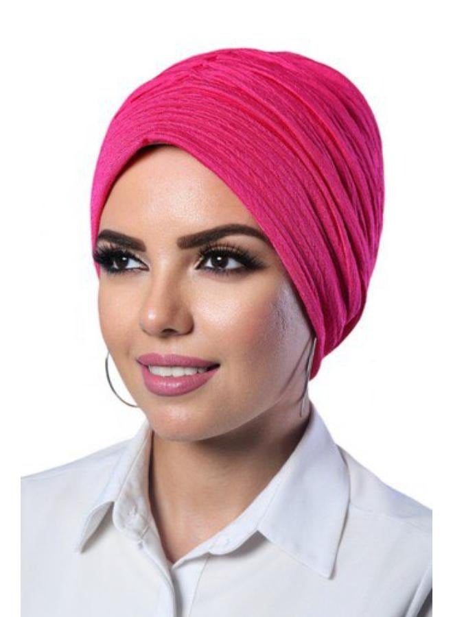 تربان حريمي بيليسيه مضلع قبعة حجاب للسيدات بونيه إسكارف وعمامة نسائية أنيقة، قبعات تربون مرنة للمناسبات والاستخدام اليومي،فوشيا - Image 2