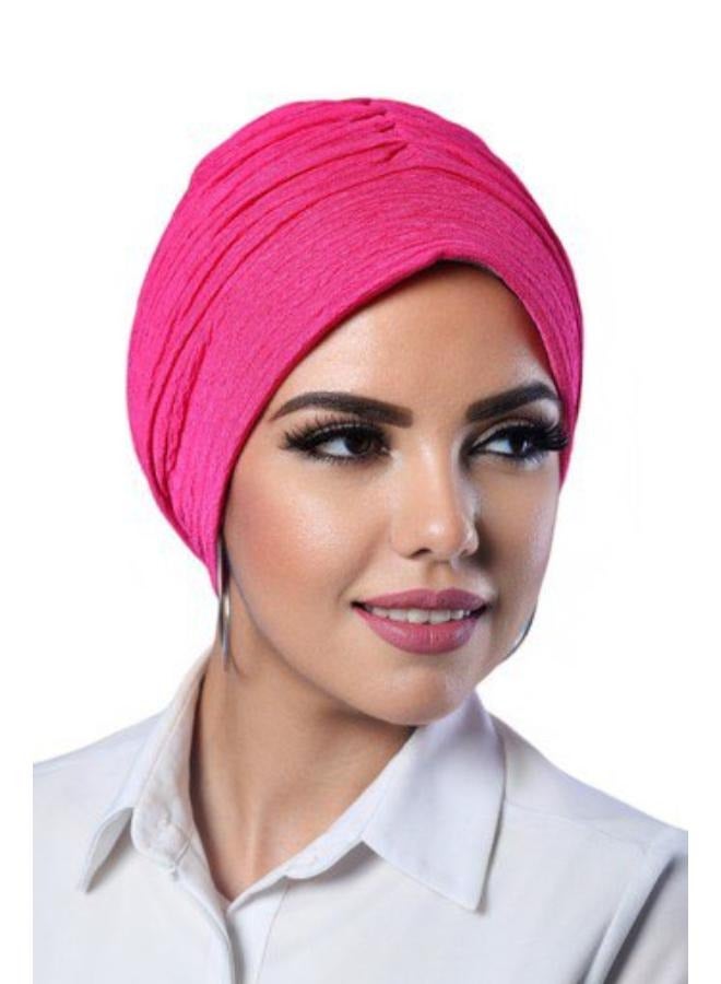 تربان حريمي بيليسيه مضلع قبعة حجاب للسيدات بونيه إسكارف وعمامة نسائية أنيقة، قبعات تربون مرنة للمناسبات والاستخدام اليومي،فوشيا - Image 3