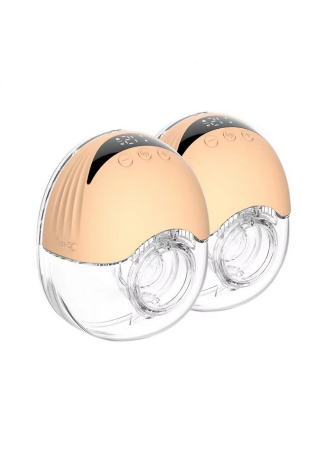 قطعتان مضخة ثدي كهربائية محمولة بدون استخدام اليدين - جامع حليب مريح خفيف الوزن مع شاشة LED - 4 أوضاع و12 مستوى - مضخة ثدي ذكية قابلة للارتداء باللون البرتقالي - Image 2