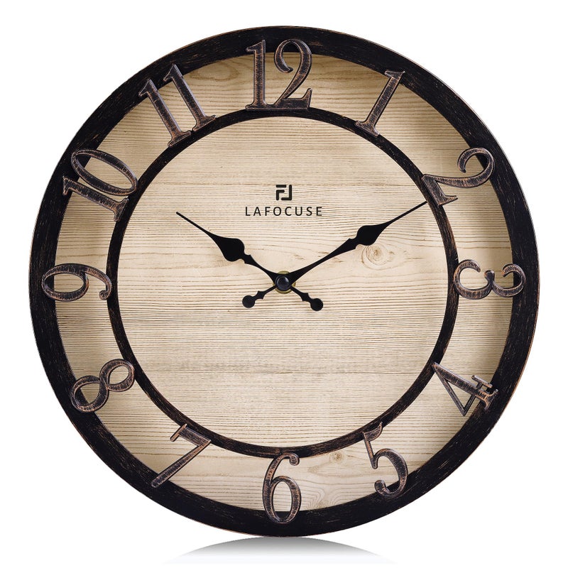 Lafocuse 12 Inch Silent Vintage Black Wall Clocks Battery Operated Analog Farmhouse Wall Clock for Living Room Decor Reloj de Pared Decorative Rustic Kitchen Clock for Bedroom Home Office