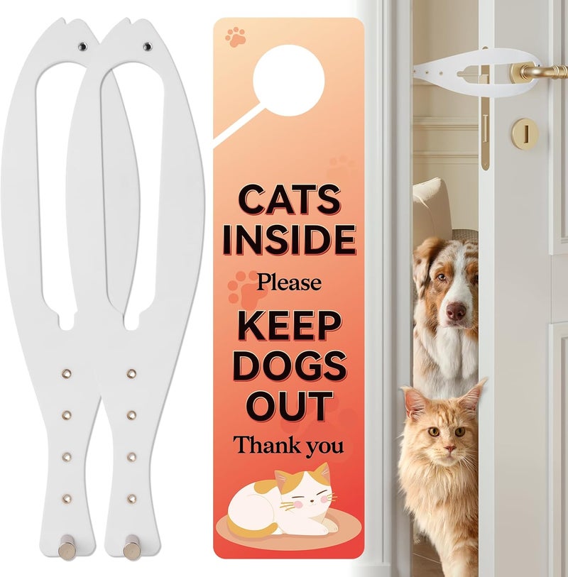 TGIOW Cat Door Latch, 2 Pcs Cat Door Stopper Pet Door Latch to Keep Dog Out of Litter Box and Food, Door Prop for Cat with 5 Adjustable Size Strap 2.5-6" Wide, No Measuring, Easy to Install, White - Image 1