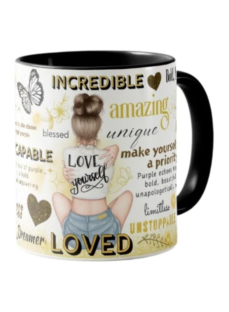 PRINTSHOP4ME Self-Care Coffee Mug For Women - Start Your Day With Inspiration - 11 Oz Motivational Mug With Daily Affirmations - Novelty Gift For Mental Health Awareness (Black Handle) - Image 1
