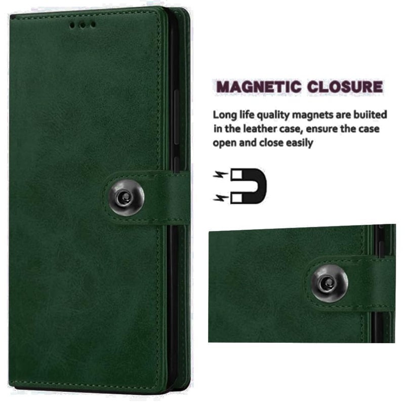 SHINESTAR Ultimate Leather Finish Flip Back Cover for iQOO Z10 Lite 5G / Vivo T4 Lite 5G| Inside TPU & Inbuilt Stand | Wallet Style Back Cover Case | Stylish Button Magnetic Closure - Green - Image 4
