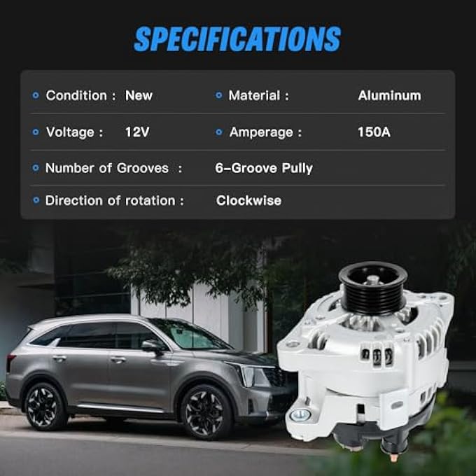Lazenta 37300-2G061 High Output Alternator 150A 12V Compatible with 2015-2019 Hyundai Sonata,2019 Santa Fe,2017-2018 Santa Fe Sport,2015-2018 Kia Sorento,2016-2018 Optima 2.0L 2.4L,Replaces 1042118790 - Image 5