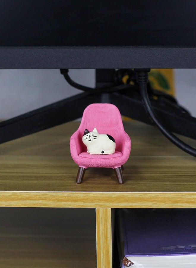 Mevodeata Cute Mini Cat Figurine with Small Sofa Resin Cat Figure for Office Home Decor - Cute Cat Gift for Cat Lovers (Pink Sofa) - Image 4