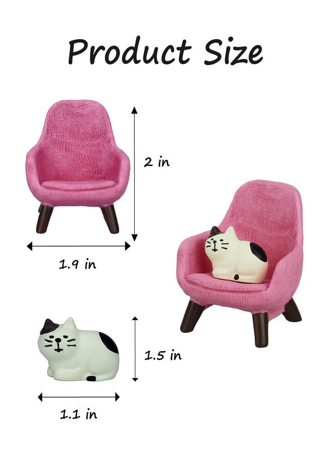 Mevodeata Cute Mini Cat Figurine with Small Sofa Resin Cat Figure for Office Home Decor - Cute Cat Gift for Cat Lovers (Pink Sofa) - Image 2