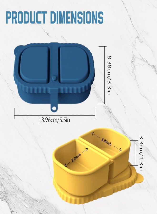JIELUO 2Pack Reusable Silicone Snack Containers with Lids, Mini Containers 2 Compartments, Portable Silicone Food Storage Box for Picnic, School, Office (Dark Blue + Yellow) - Image 2