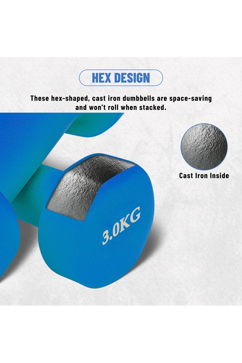 ENDLESS  Neoprene Dumbbells of 6Kg (13.2LB) Includes 2 Dumbbells of 3Kg (6.6LB)  | Sky Blue | Material : Iron with Neoprene coat | Exercise and Fitness Weights for Women and Men at Home/Gym - Image 4