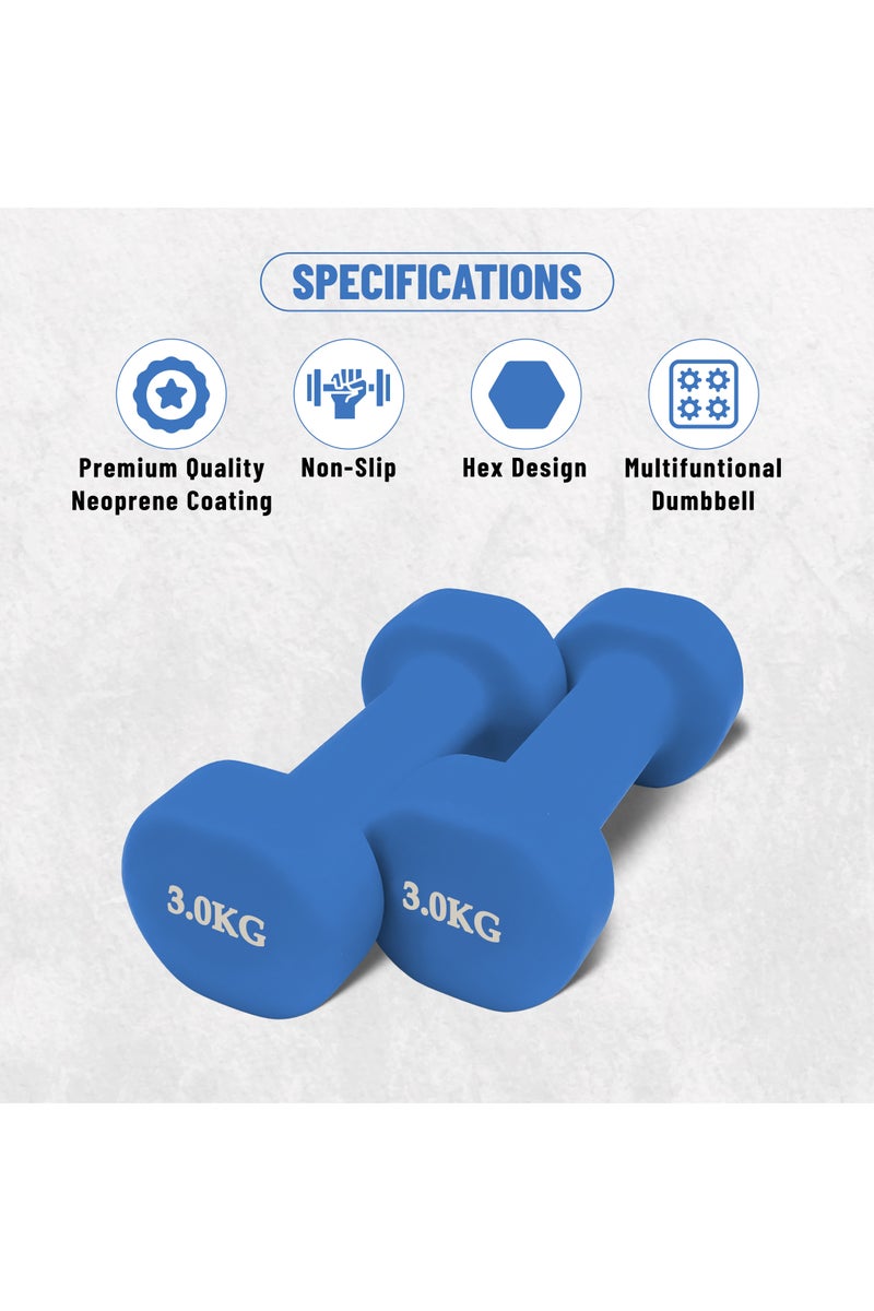 ENDLESS  Neoprene Dumbbells of 6Kg (13.2LB) Includes 2 Dumbbells of 3Kg (6.6LB)  | Sky Blue | Material : Iron with Neoprene coat | Exercise and Fitness Weights for Women and Men at Home/Gym - Image 2