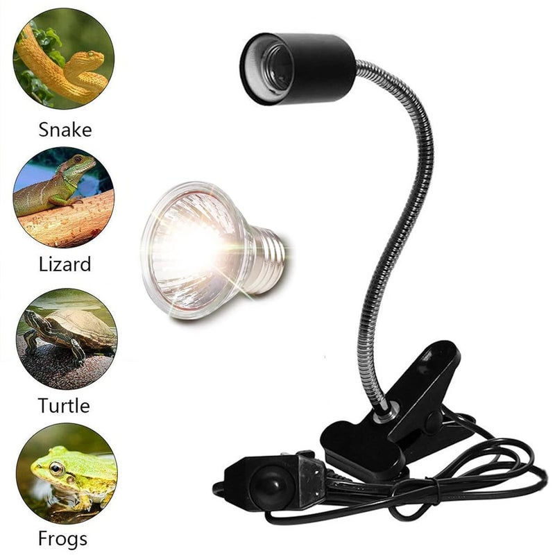 VAYINATO ® White Reptile Heat Lamp Turtle Lights with Clip, UVA UVB Bulbs (50W) Aquarium Basking Lamp Adjustable Holder and Intensity Suitable for Birds During Winter & Reptiles By Petzlifeworld - Image 4