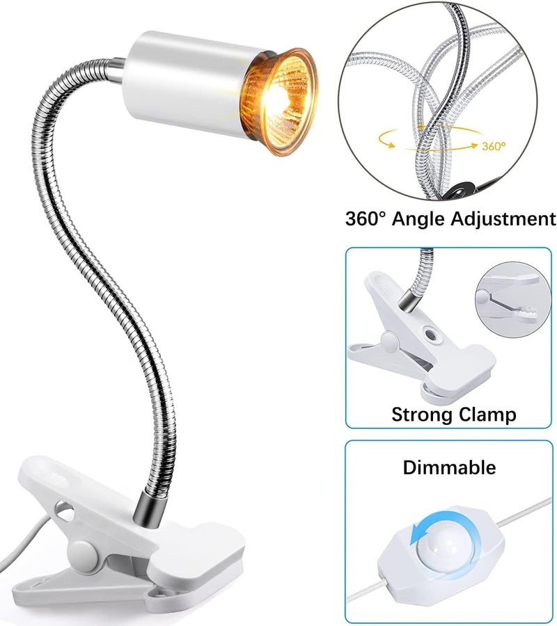 VAYINATO ® White Reptile Heat Lamp Turtle Lights with Clip, UVA UVB Bulbs (50W) Aquarium Basking Lamp Adjustable Holder and Intensity Suitable for Birds During Winter & Reptiles By Petzlifeworld - Image 2