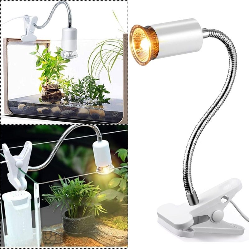 VAYINATO ® White Reptile Heat Lamp Turtle Lights with Clip, UVA UVB Bulbs (50W) Aquarium Basking Lamp Adjustable Holder and Intensity Suitable for Birds During Winter & Reptiles By Petzlifeworld - Image 1