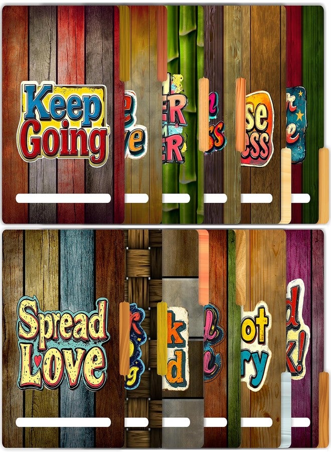 PARTH IMPEX 12 Pack Motivational File Folders, 1/3 Cut Tab with Assorted Positions, Letter Size Paper Holders (9.37” x 11.75”) Matte Finish Laminated for Office School Work - Rustic Wood Design - Image 1