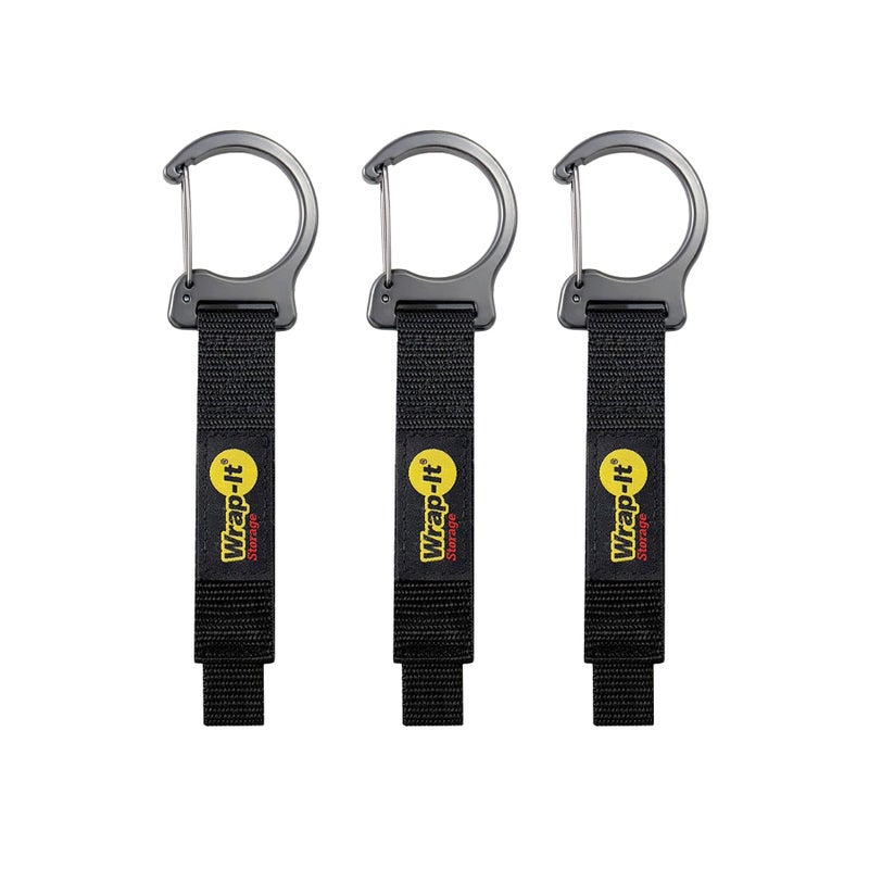 Wrap-It Storage Quick Clips - 10" (3-Pack) Black - Cord Straps with Metal Clips for Hanging to Organize Garage Accessories and Hose Storage - Image 1