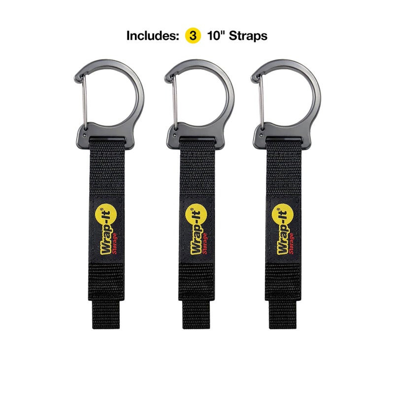 Wrap-It Storage Quick Clips - 10" (3-Pack) Black - Cord Straps with Metal Clips for Hanging to Organize Garage Accessories and Hose Storage - Image 3