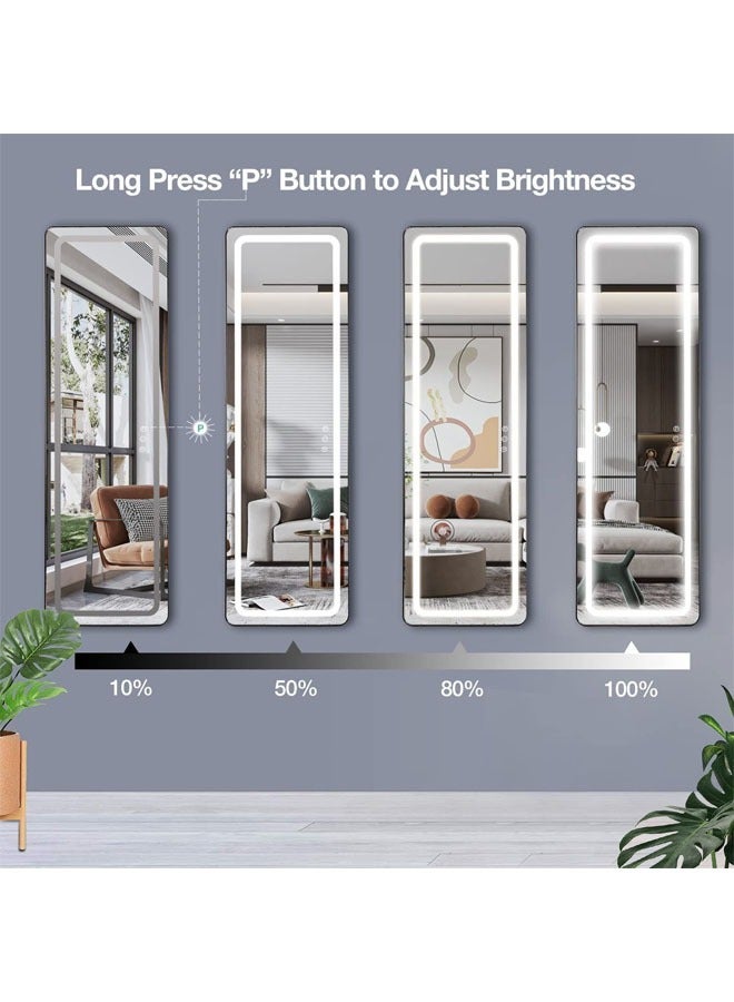 تايمي مراياطويلة مع أضواء 160 × 50 سم LED مرايا طويلة، مرايا أرضية مضاءة قائمة بذاتها، مرايا معلقة على الحائط مع ضوء لغرفة النوم، إطار من الألومنيوم يعتم 3 ألوان إضاءة - Image 4