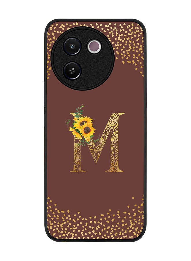 Stylizedd Rugged Black edge case for Vivo V30e, Slim fit Case Flexible TPU Gel Thin Cover - Custom Monogram Initial Letter Floral Pattern Alphabet - M (Brown ) - Image 1