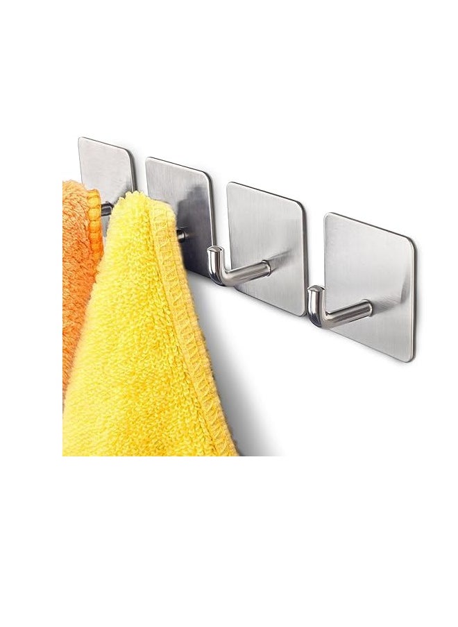 Adhesive Hooks Heavy Duty Stick on Wall Towel Door Waterproof Stainless Steel Holders for Hanging Clothes Bathroom Hook 4 Pack  - Image 1