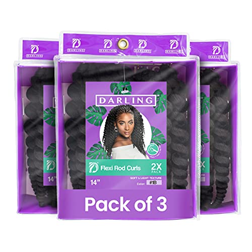 Darling Flexi Rod Curls 6X Crochet Hair Extensions, (3 packs of 2x per pack), Natural & Soft Texture, Fluffy Wand Curl, 14 Inch, #1B - Image 2