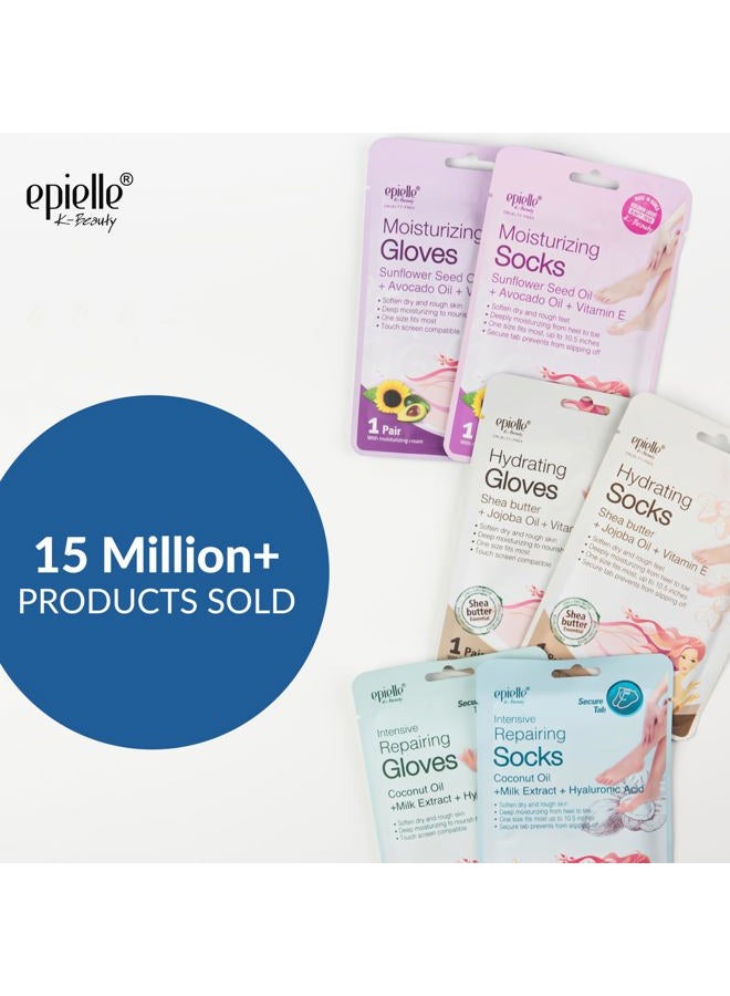 Epielle Intensive Repairing Hand & Foot Masks, Restore and Moisturize Dry, Cracked Skin, Self Care Gifts for Women, Spa Kit, Stocking Stuffers, 6 Moisturizing Gloves & 6 Moisturizing Socks - Image 2
