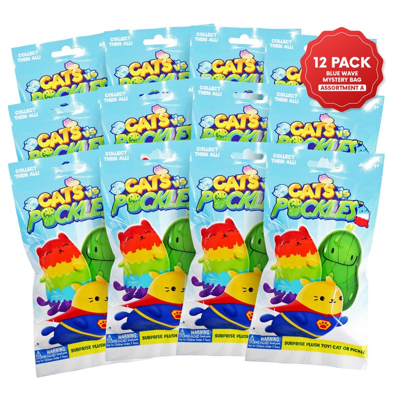 Cats vs Pickles 12pk Mystery Bags Blue Wave A 4 Bean Filled Plushies for Advent Calendars Blind Bags for Girls and for Boys Surprise Bean Collectibles Mystery Bag for Kids Adults 12Pack