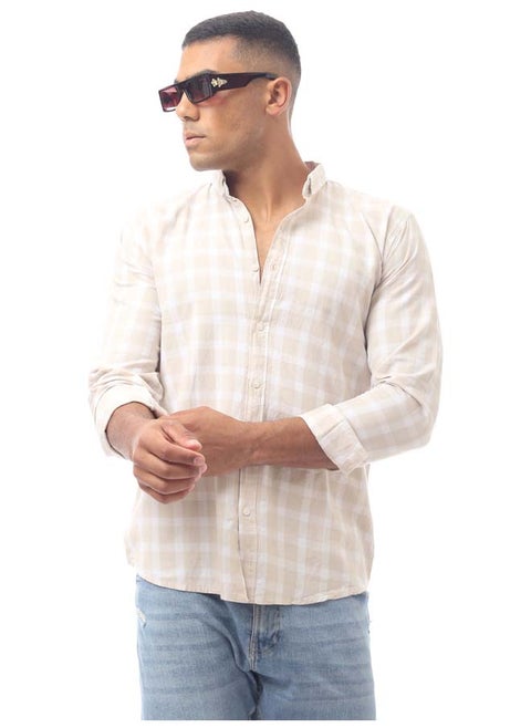 Light Beige Buttoned Turn Down Collar Shirt