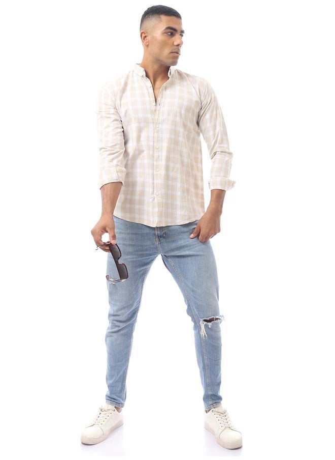 RAVIN - Light Beige Buttoned Turn Down Collar Shirt - Image 1