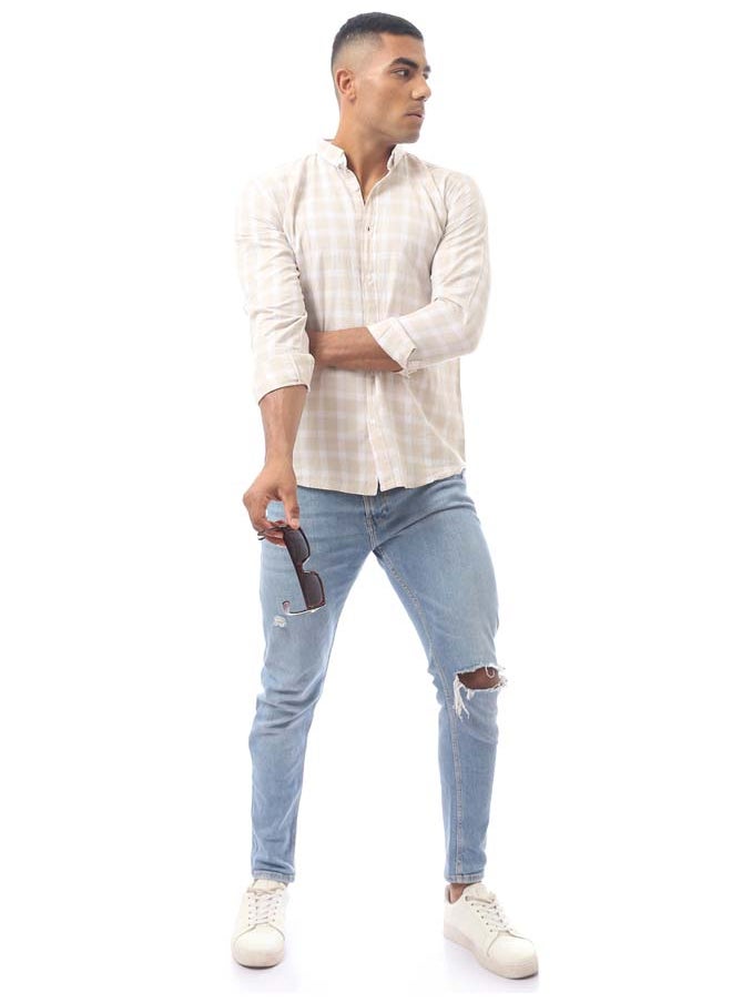 RAVIN - Light Beige Buttoned Turn Down Collar Shirt - Image 1