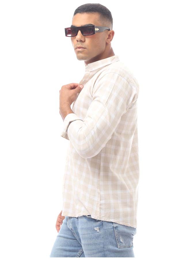 RAVIN - Light Beige Buttoned Turn Down Collar Shirt - Image 1