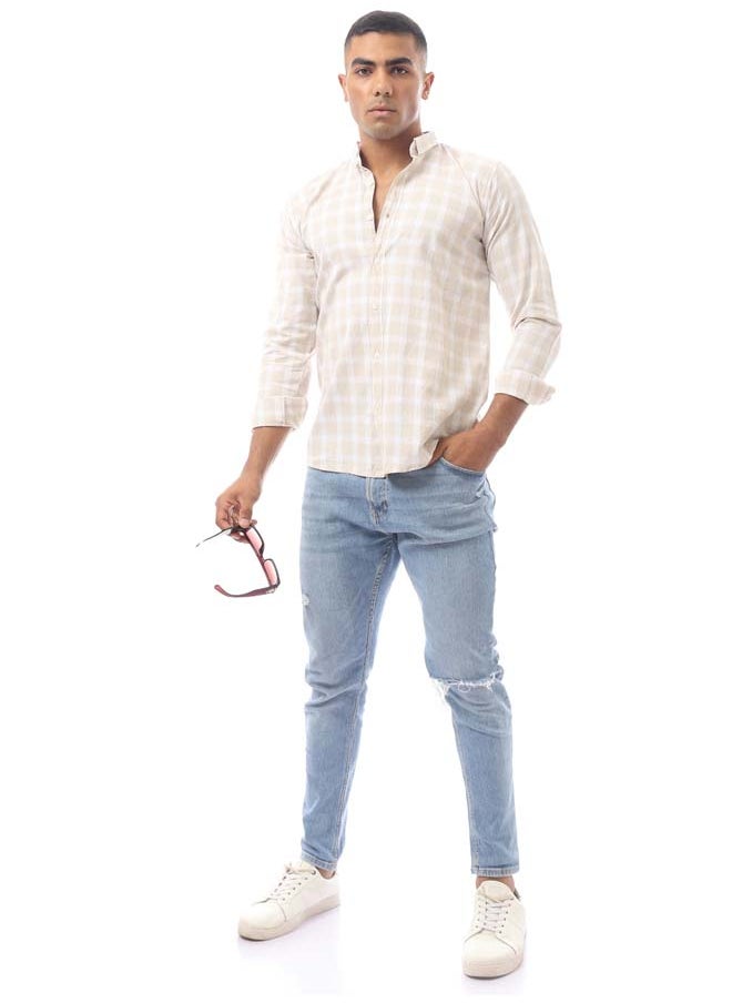 RAVIN - Light Beige Buttoned Turn Down Collar Shirt - Image 1