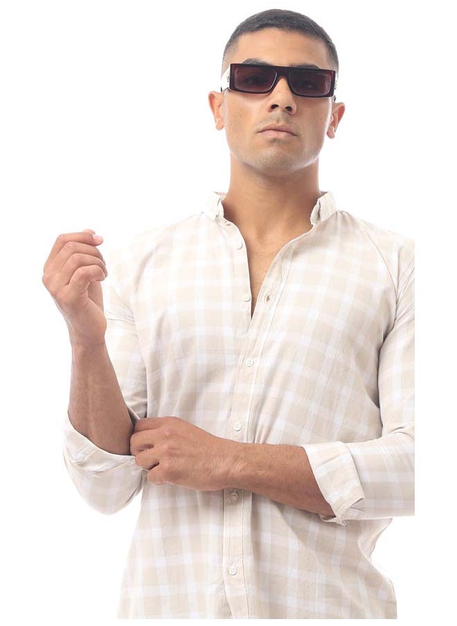 RAVIN - Light Beige Buttoned Turn Down Collar Shirt - Image 1