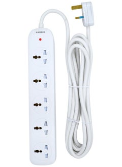 KADRIS Power Strips N5DS Extension Cord with 5 way Outlets, Charging Socket with 4 meter Heat resistant  Extension Cord (White) ESMA approved  - Image 1