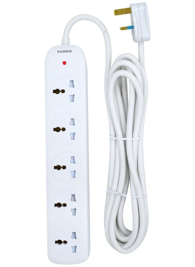 KADRIS - Power Strips N5DS Extension Cord with 5 way Outlets, Charging Socket with 4 meter Heat resistant  Extension Cord (White) ESMA approved - Image 1