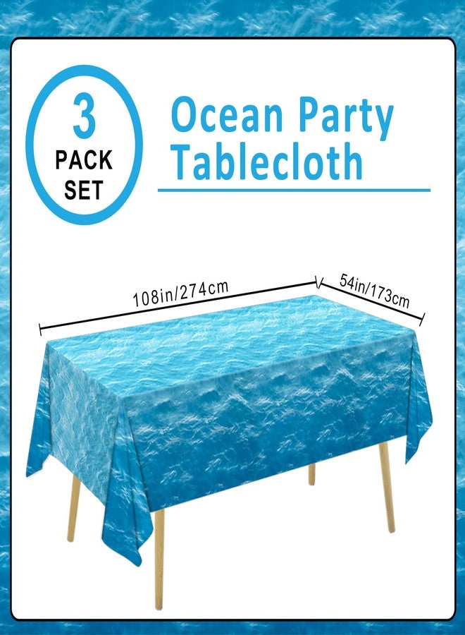 Oigco 3 Pieces Ocean Waves Tablecloth 54 x 108 Inch Water Print Plastic Table Cover Ocean Party Table Cloths for Beach Pool Birthday Under The Sea Party Decorations Supplies - Image 2