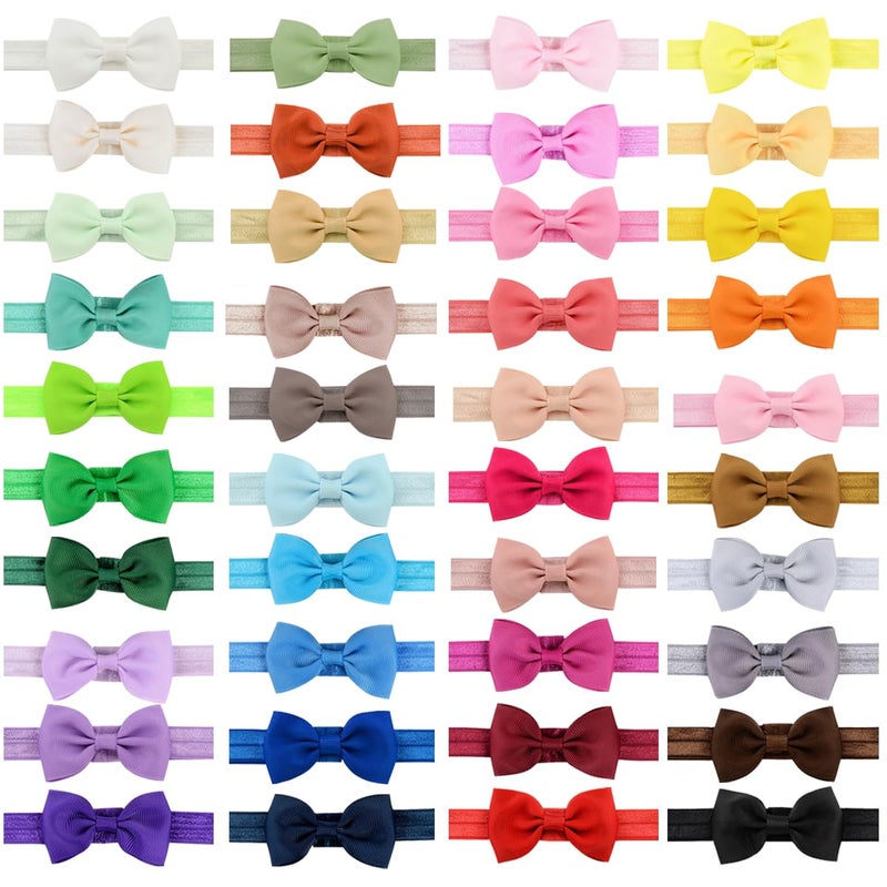 WillingTee 40 Colors Baby Girls Headbands Tiny Bows 2.75" Grosgrain Ribbon Hair Bow Hair Band Hair Accessories for Baby Girls Infants Toddlers Kids Newborns - Image 2