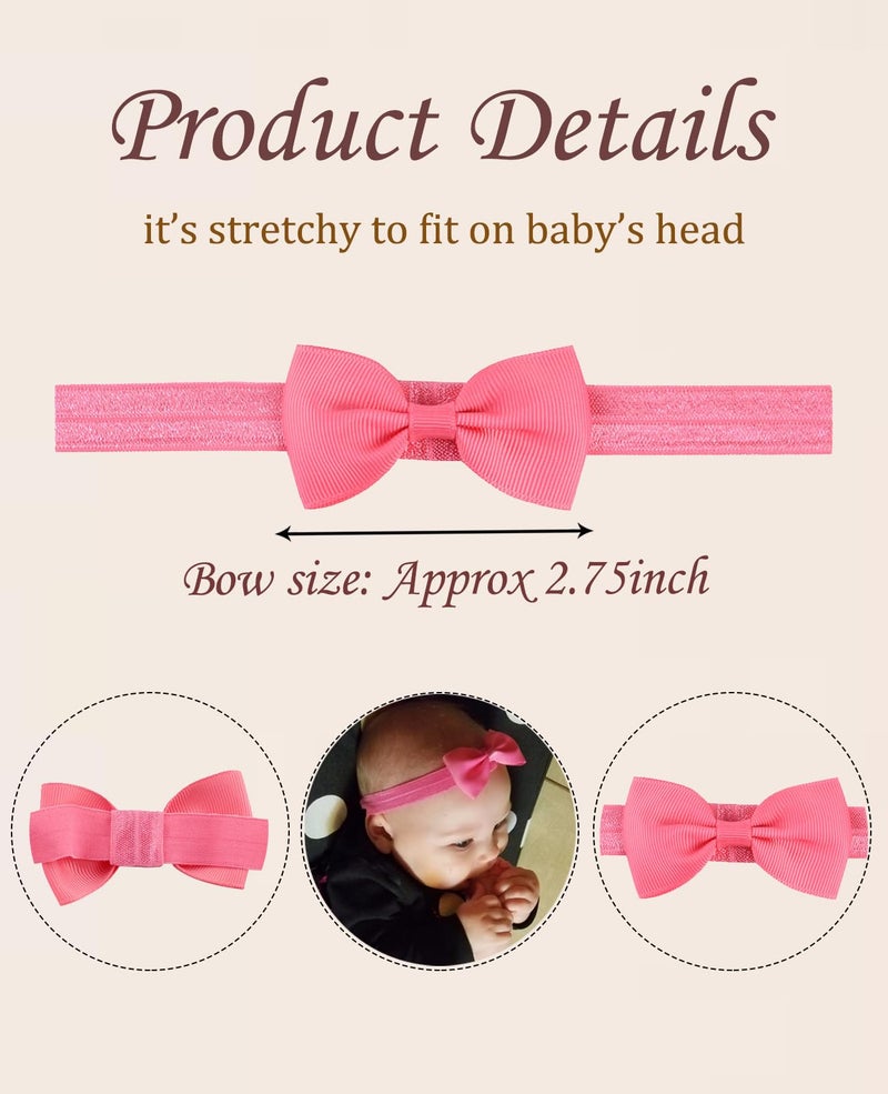 WillingTee 40 Colors Baby Girls Headbands Tiny Bows 2.75" Grosgrain Ribbon Hair Bow Hair Band Hair Accessories for Baby Girls Infants Toddlers Kids Newborns - Image 3