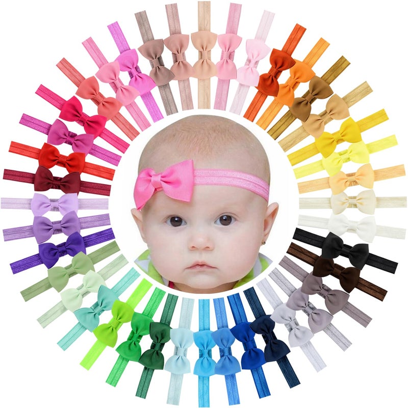 WillingTee 40 Colors Baby Girls Headbands Tiny Bows 2.75" Grosgrain Ribbon Hair Bow Hair Band Hair Accessories for Baby Girls Infants Toddlers Kids Newborns - Image 1
