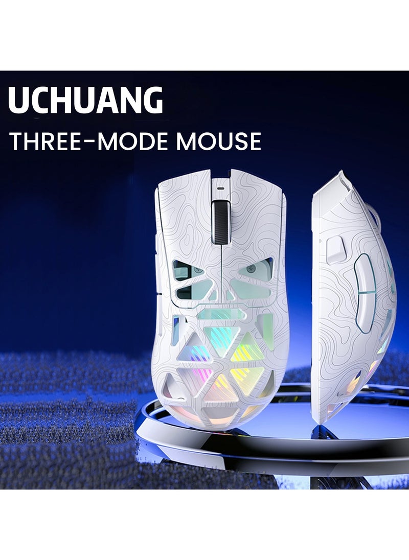 UCHUANG G11 Lightweight Wireless Gaming Mouse,Tri-Mode(2.4G/USB-C Wired/Bluetooth),6 Backlight Effects,6 DPI Adjustable up to 22000,PAW3311 Optical Sensor,400mAh Long Battery,8 Buttons for PC/Laptop/Win/Mac(White)  - Image 1