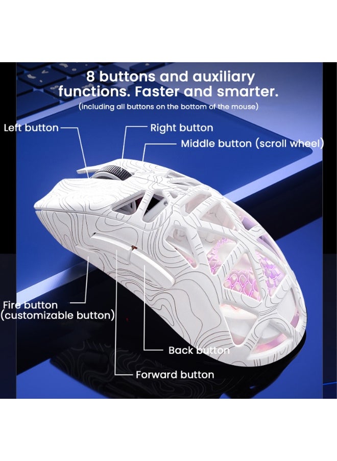 UCHUANG G11 Lightweight Wireless Gaming Mouse,Tri-Mode(2.4G/USB-C Wired/Bluetooth),6 Backlight Effects,6 DPI Adjustable up to 22000,PAW3311 Optical Sensor,400mAh Long Battery,8 Buttons for PC/Laptop/Win/Mac(White)  - Image 4